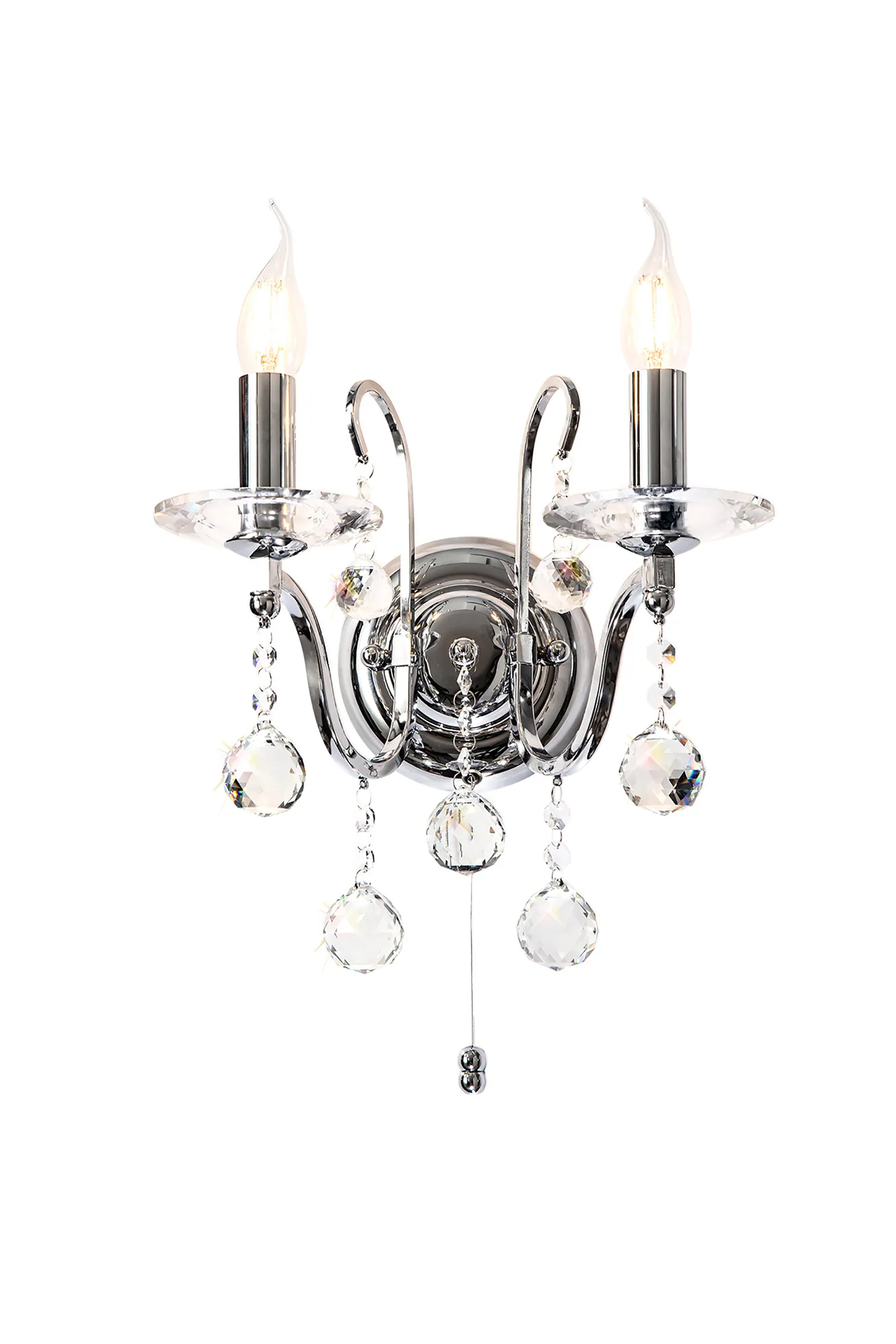 Bianco Polished Chrome Crystal Wall Lights Diyas Armed Wall Lights